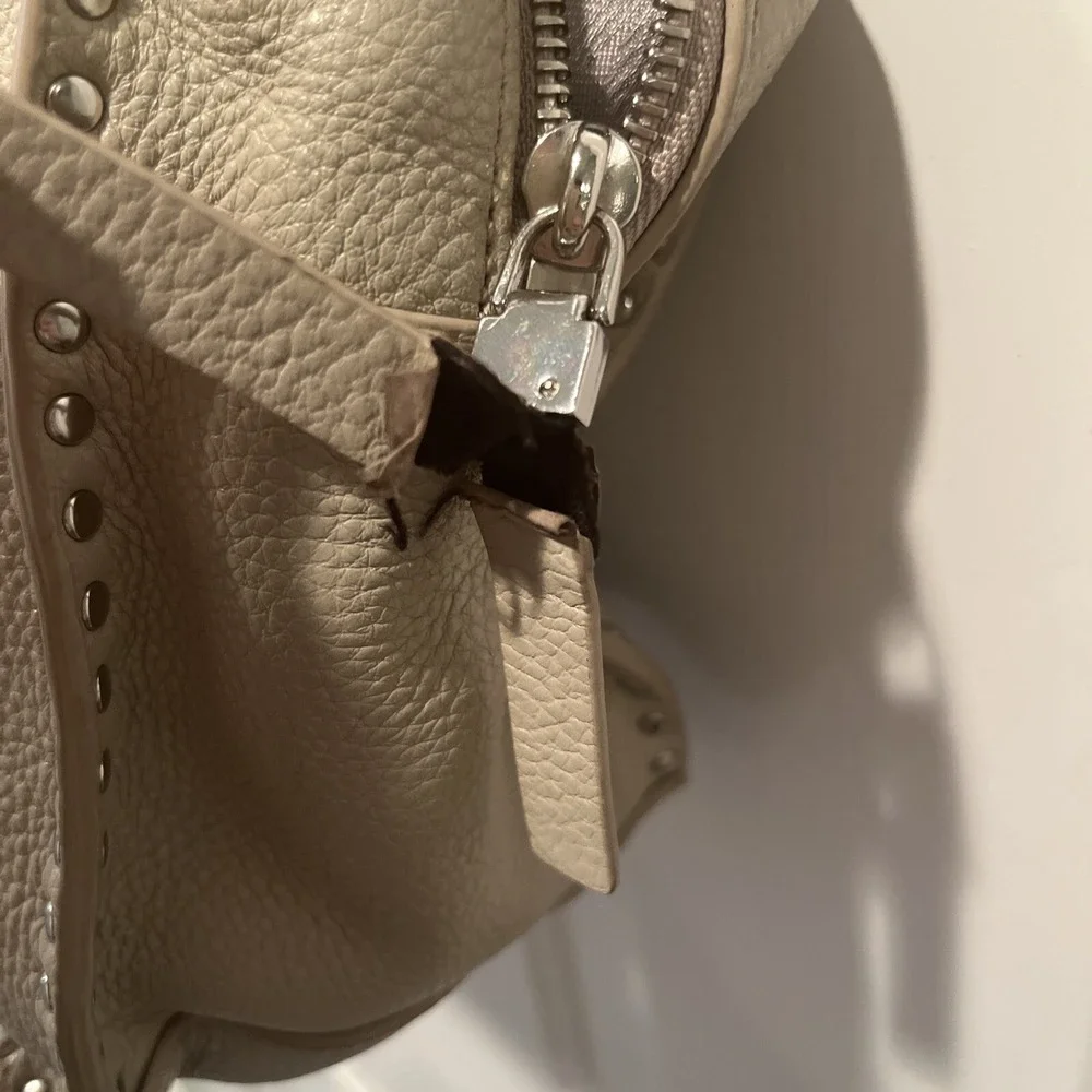 Michael Kors Astor Shoulder Bag Purse Light Grey Leather Studded 3 Main Pockets